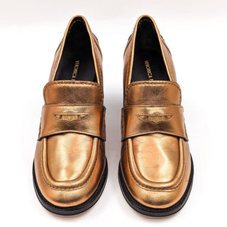 Veronica Beard Women Penny Leather Gold Metallic Heel Loafers size 8