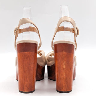 Veronica Beard Women Gela Shell Cream Leather Platform Wood Heels size 10