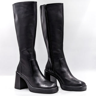 Steve Madden Women Fanatik Black Platform Retro Leather Platform Boots Size 10M