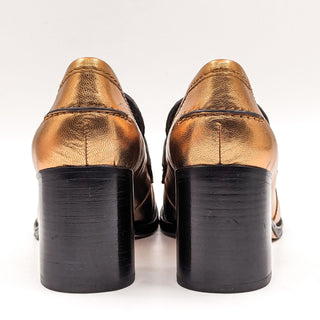 Veronica Beard Women Penny Leather Gold Metallic Heel Loafers size 8