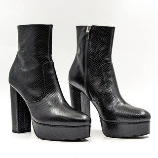 Elyse Walker LA Women Black Leather Snakeskin print Platform Boots 8US EUR 38.5