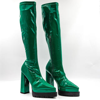 Vivianly Women Vegan Patent Leather Platform Party Festival OTK Boots size 10