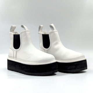 UGG Women Neumel Platform Shearling lined White Chelsea Boots size 8