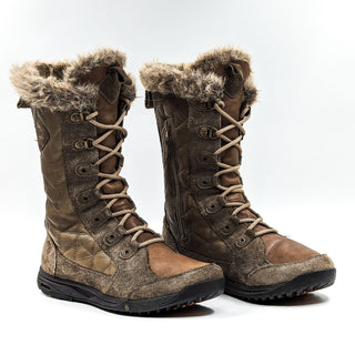 Teva Women Lenawee Olive Green Leather Waterproof Faux Fur Snow Boots sz 8