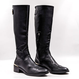 Zara Women Black Vegan Leather Zip Riding Equestrian Tall Boots size 9US EUR40
