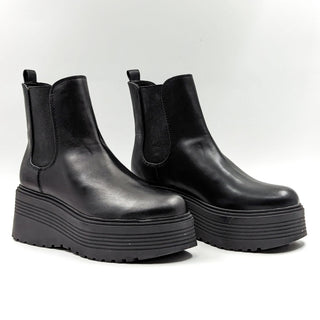 Nine West Women Georges Black Faux Leather Festival Platform Boots size 8.5