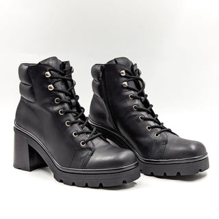 Jeffrey Campbell Women Hikes Black Leather Festival Platform Combat Boots size 9.5