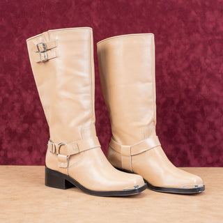 Dolce Vita Women Evi Tan Leather Moto Biker Metal Harness Boots sz 9