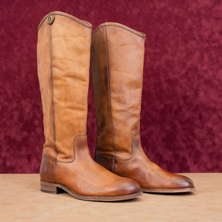 Frye Wmn Melissa Button Brown Distress Leather Equestrian Riding knee Boots 7.5