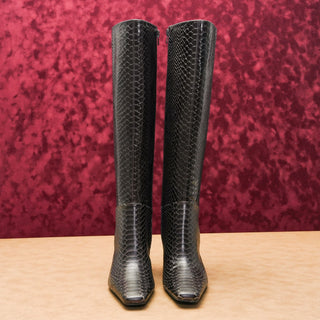 Donald Pliner Women Houda Dark Brown Snake Print Leather Zip Knee Boots sz 8.5