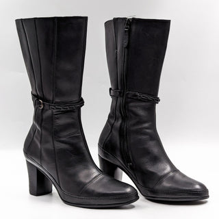 Clarks Artisan Women Black Leather Dressy Office Heel Ankle Boots size 6