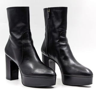 Stuart Weitzman Women Lala Platform Zip Black Leather Ankle Boots size 6.5