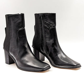 Andre Assous Women Venice Zip Black Leather Office Dressy Square Toe Boots sz 9