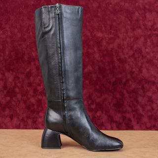 Circus NY Women Black Leather Zip Fashion Square Toe Block Heel Boots sz 9.5