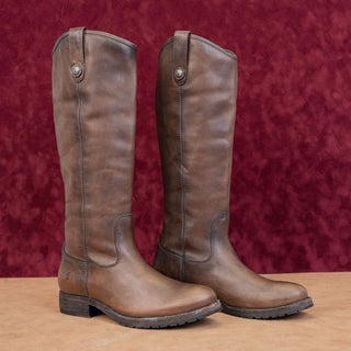 Frye Wmn Melissa Button Lug Dark Brown Leather Equestrian Riding Knee Boots 6.5