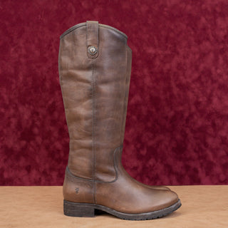 Frye Wmn Melissa Button Lug Dark Brown Leather Equestrian Riding Knee Boots 6.5