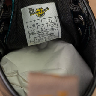 Dr Martens Women Gloss Black Green Vegan Leather Lace-up Combat Boots M5 W6