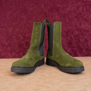 Staud Women Palomino Green Suede Narrow Fit Fabric Chelsea Boots 11US EUR42
