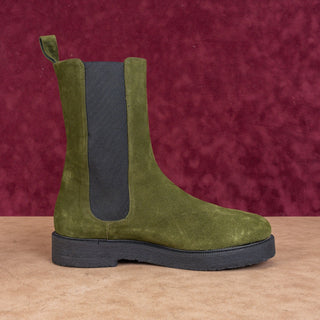 Staud Women Palomino Green Suede Narrow Fit Fabric Chelsea Boots 11US EUR42