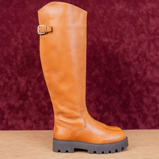 Franco Sarto Wmn Balin Wide Calf Brown Leather Riding Buckle Tall Boots sz 6