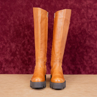 Franco Sarto Wmn Balin Wide Calf Brown Leather Riding Buckle Tall Boots sz 6