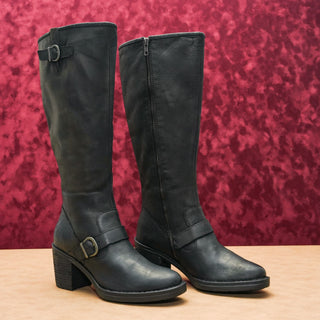 Born Women Deb Black Leather Zip Buckle Tall Moto Riding Boots sz 8