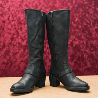 Born Women Deb Black Leather Zip Buckle Tall Moto Riding Boots sz 8