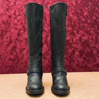 Born Women Deb Black Leather Zip Buckle Tall Moto Riding Boots sz 8