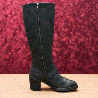 Born Women Deb Black Leather Zip Buckle Tall Moto Riding Boots sz 8