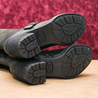 Born Women Deb Black Leather Zip Buckle Tall Moto Riding Boots sz 8