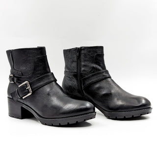 Nine West Women Dynamic BLack Leather Retro Vintage 90s Moto Strappy Boots sz 10