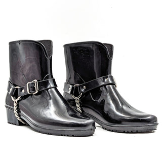 Marc By Marc Jacobs Women Chain Moto Buckle Black Rain Boots size 9US EUR 39