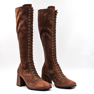 Jeffrey Campbell Women Brown Vegan Suede Granny Victorian Zip Lace Boots size 8