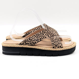 Stuart Weitzman Women Roza Platform Leopard Leather Slip Sandals Size 8