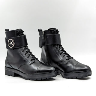 Michael Kors Women Tatum Vegan Black Leather MK Logo Combat Boots size 11