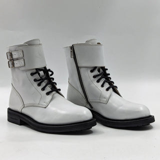 AllSaints Women Brigade Lace-up Zipper Lug Sole White Leather Boots sz 6US EUR36