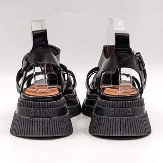 Ganni Women Creepers Caged Black Leather Platform Sandals size 11US EUR42