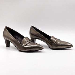 AGL Women Patent Leather Olive Green Solid Dressy Office Heel Pumps EUR38 US 8