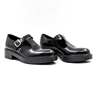 Prada Women Black Brushed Leather Mary Jane T-Strap Shoes sz 10US EUR 40