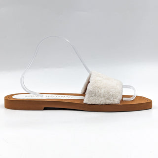 Stuart Weitzman Women Cammy Shearling Strap White Furry Slide Sandals size 10.5