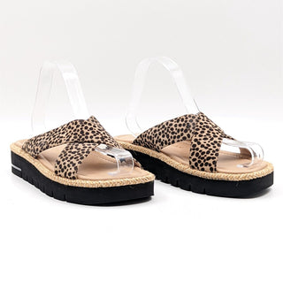 Stuart Weitzman Women Roza Platform Leopard Leather Slip Sandals Size 8