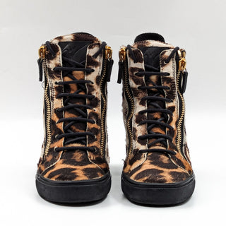 Giuseppe Zanotti Women Leopard Print Leather Fashion Wedge Sneakers size 8US EUR38.5