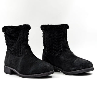 Abeo Women Bristol Black Suede Sheepskin Lined Winter Ankle Boots sz 8.5