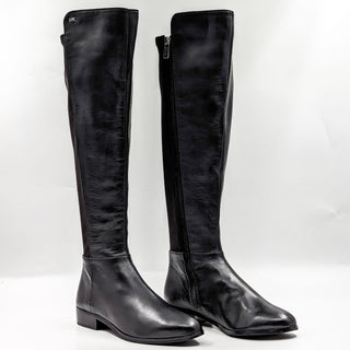 Michael Kors Women Black Leather Elastic Fabric Riding Tall Boots size 7.5