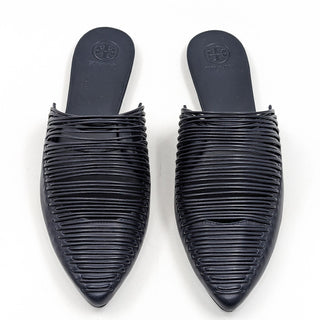 Tory Burch Women Sienna Flat Slide Navy Blue Leather Sandals size 11