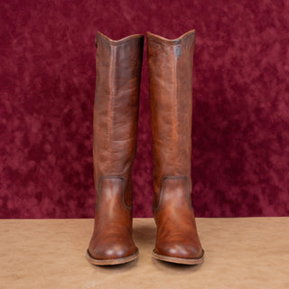 Frye Wmn Melissa Button Cognac Distress Leather Equestrian Riding Knee Boots 6