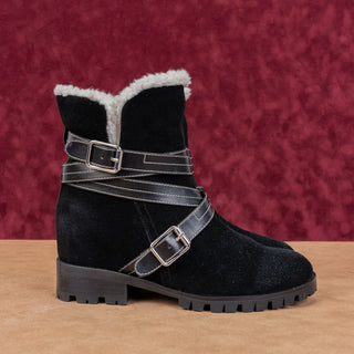 Nine West Women Davy Black Suede Fleece Lined Zip Winter Snow Boots sz 10