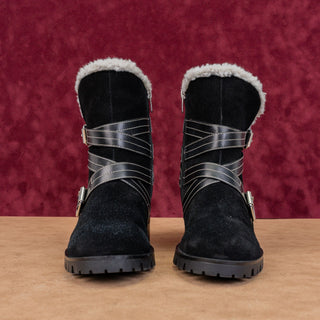 Nine West Women Davy Black Suede Fleece Lined Zip Winter Snow Boots sz 10