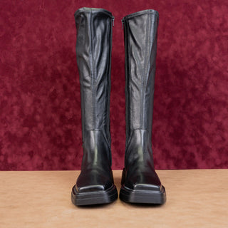 Vagabond Women Black Leather Zip Fashion Square Toe Retro Knee Boots 7US EUR37