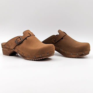 Sanita Women Big Buckle Brown Chestnut Wood Clog Shoes size 6US EUR37